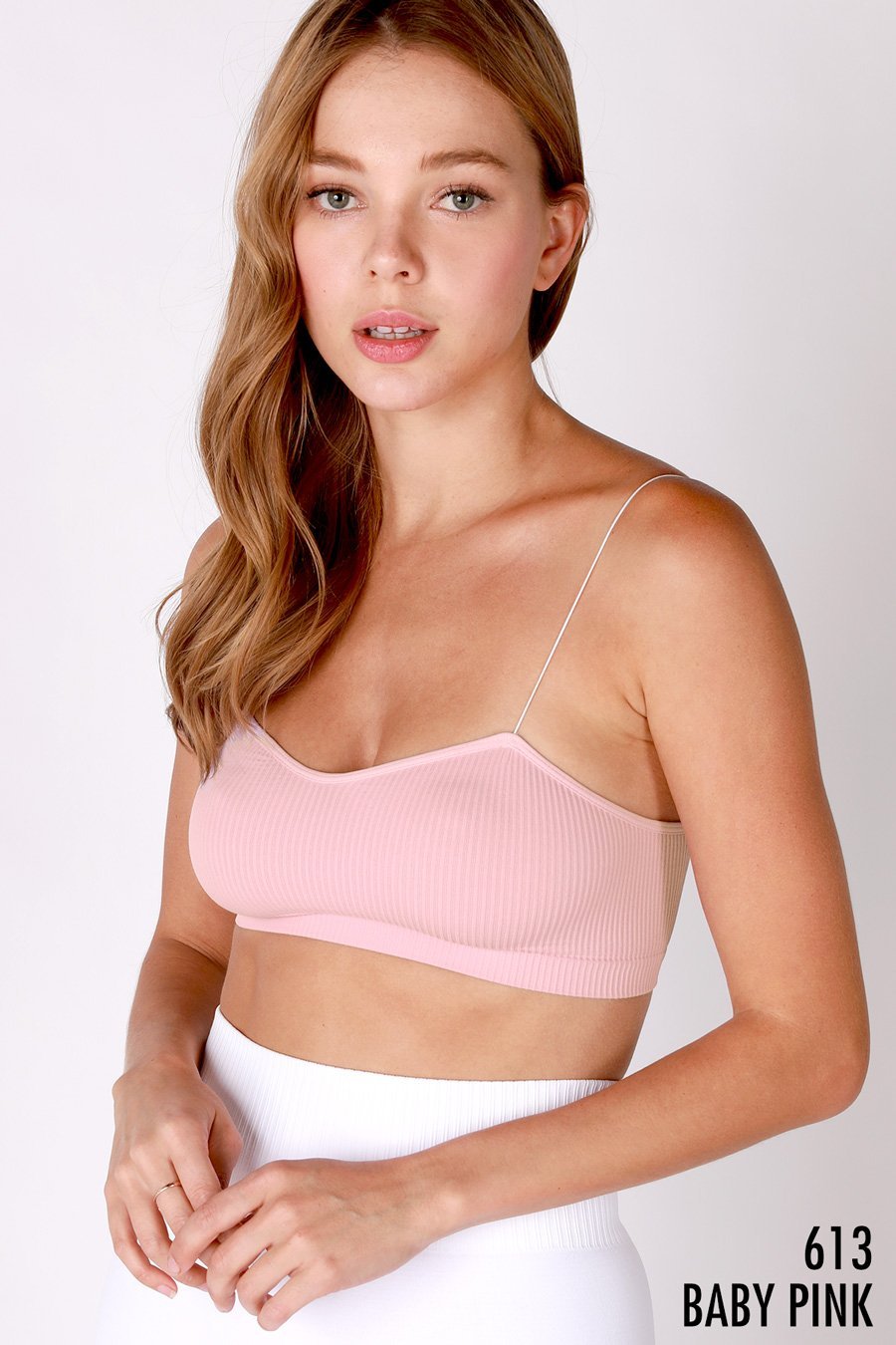 baby pink casual ribbed bralette top frontal