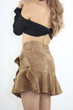 camel brown ruffle mini skirt side