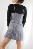 casual grey striped mini dress buttons smocked backside