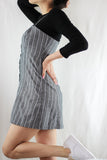casual grey striped mini dress buttons smocked back styled comfy