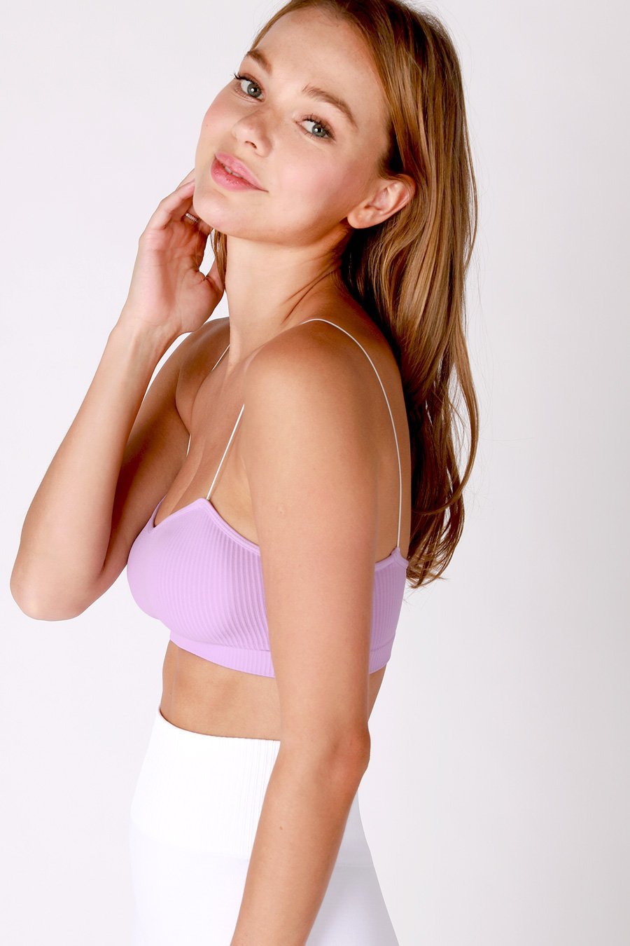 lavender frost purple ribbed casual bralette top side